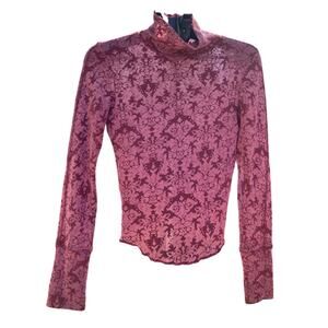 Free People Intimately You and I Mock Neck Damask Burnout Top - Berry/Plum S